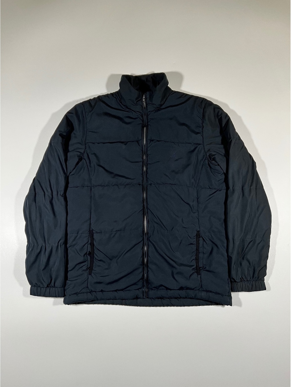 Nautica Black Full Zip Puffer Jacket Men's Quilted Panel Winter Coat